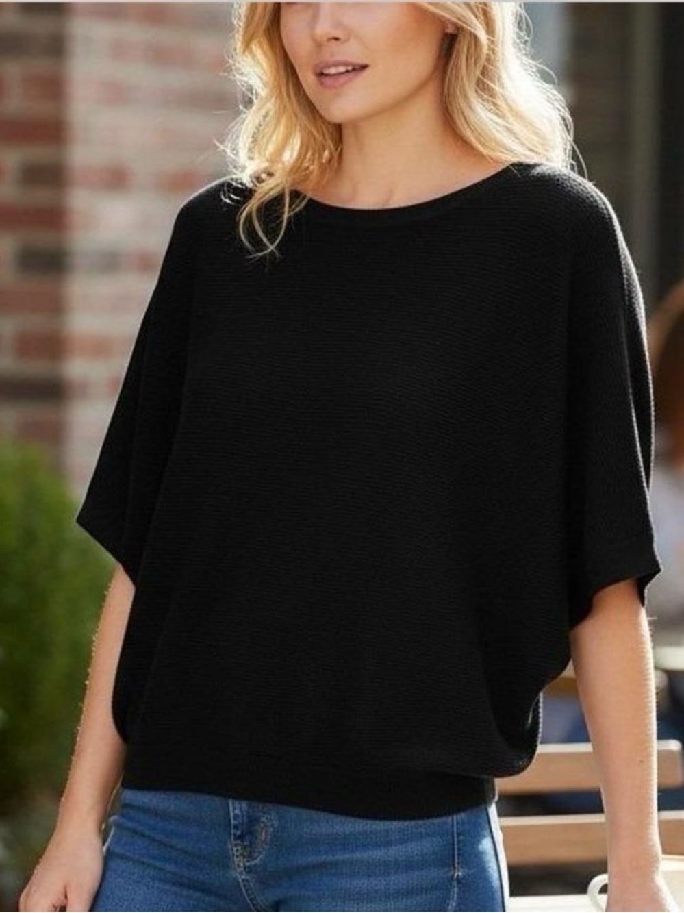 Quince black Lightweight Cotton Cashmere Link-Stitch Dolman Sweater M
